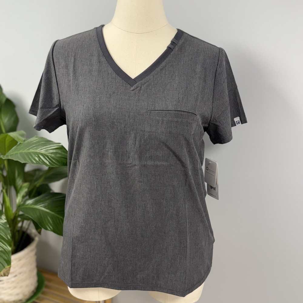 NWT Cherokee Certainty Anti-Microbial Scrub Top XL Graphite Gray Scrubs Medical